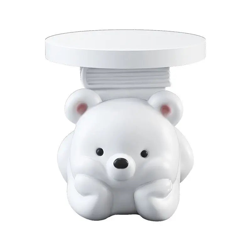 Cream bear-shaped MC THE BLACK DIAMOND end table for living room decor, featuring a cute bear design as a functional home accessory.