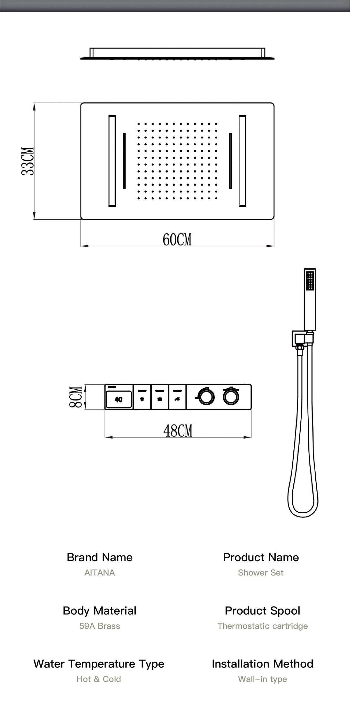 LED digital display hot and cold water bathroom shower system by MC THE BLACK DIAMOND, embedded faucet with modern design.