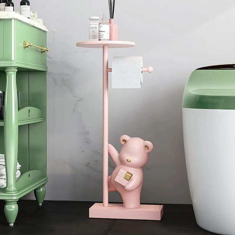 MC THE BLACK DIAMOND bear figurine toilet paper holder, household decoration for bathroom, with decorative bear design.
