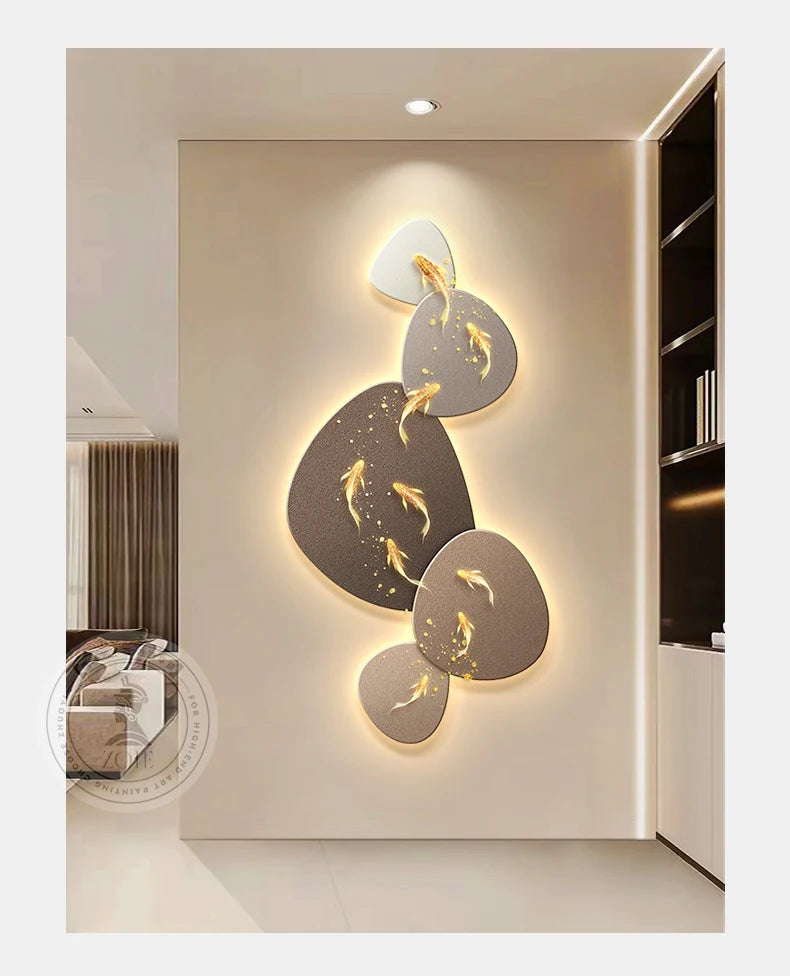 Luxury MC The Black Diamond nine fish map wall lamp painting, luminous corridor mural, high-end hanging art decor, wall decoration