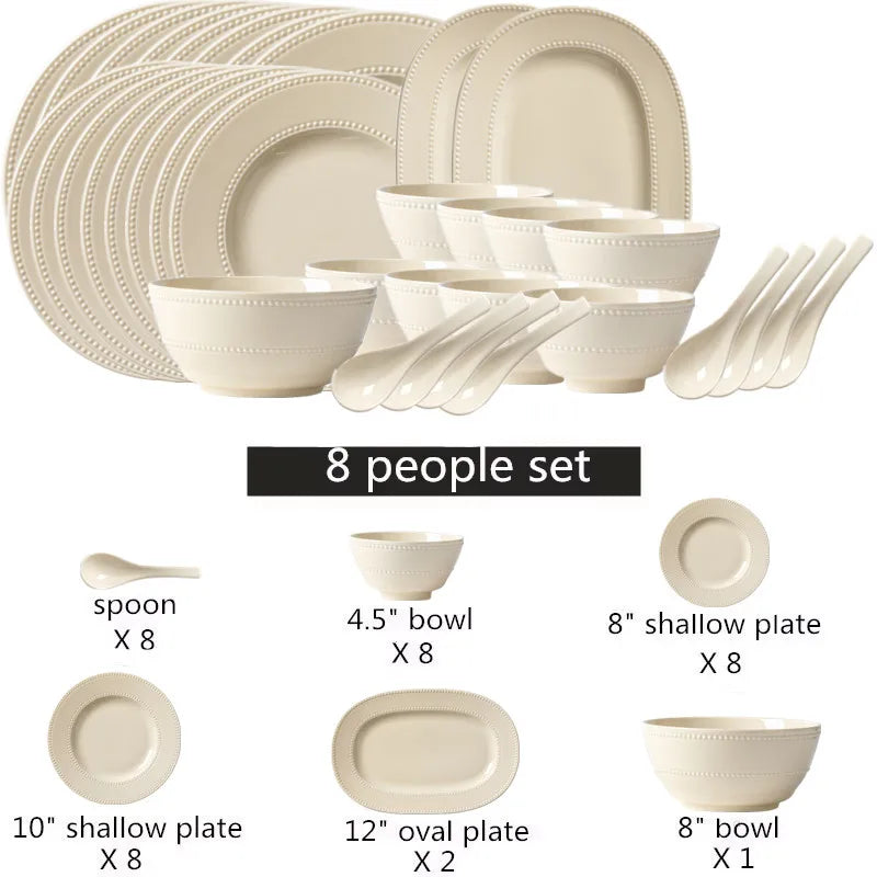 Modern minimalist ceramic round dinnerware set by MC THE BLACK DIAMOND, featuring white plates and bowls on a neutral background.