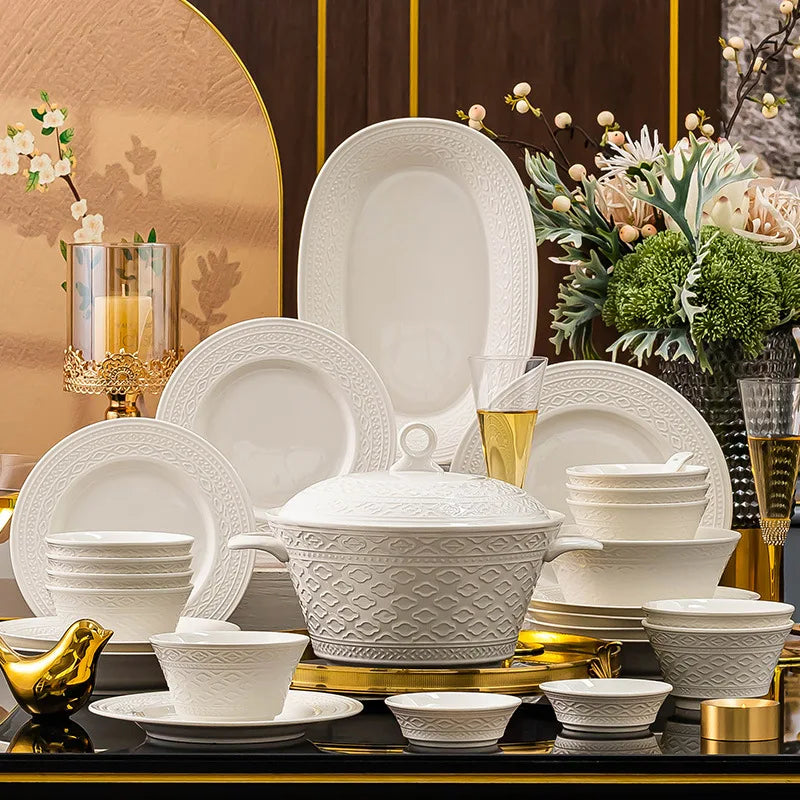 Ceramic luxury dinnerware set by MC THE BLACK DIAMOND, featuring elegant plates and bowls for sophisticated table setting