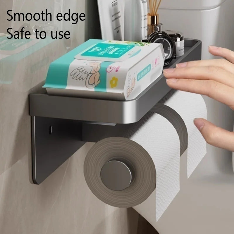 Wall-mounted waterproof toilet paper holder and tissue box storage rack by MC THE BLACK DIAMOND, designed for bathroom organization.