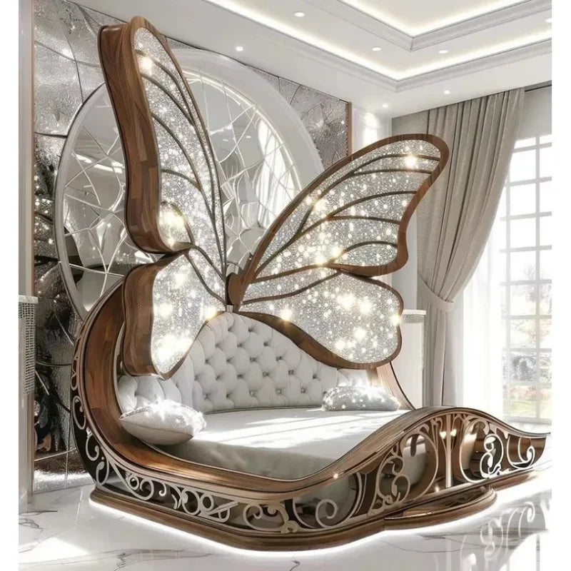 Solid wood Princess Butterfly Bed Villa platform bed by MC THE BLACK DIAMOND, featuring a whimsical butterfly design and sturdy construction.