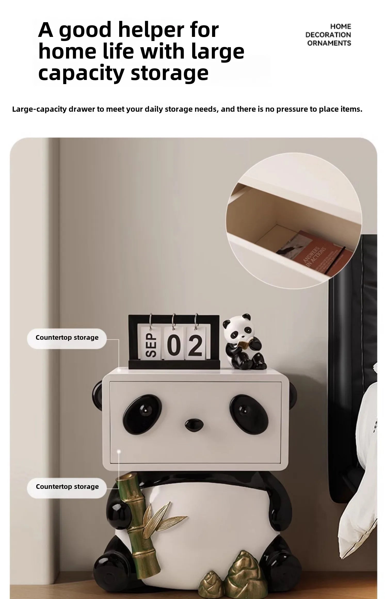 Cute panda bedside table by MC THE BLACK DIAMOND, featuring creative floor storage and a charming panda design.