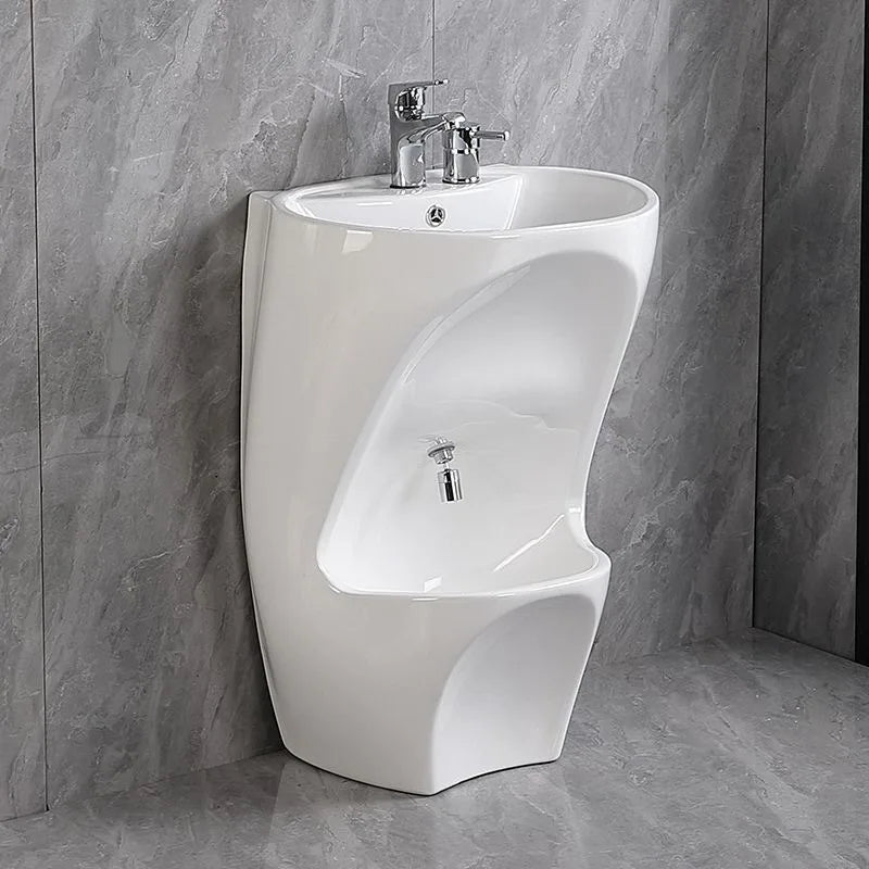 Ceramic wall-mounted Wudu basin by MC THE BLACK DIAMOND, floor-standing Muslim foot wash basin with pedestal design.
