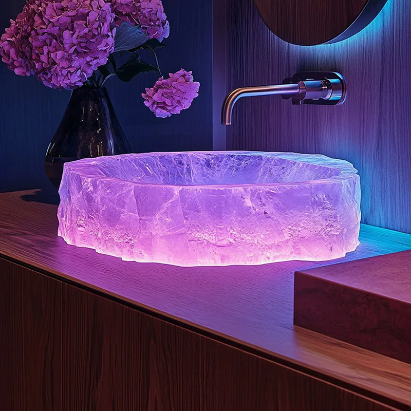 MC THE BLACK DIAMOND crystal stone wash basin vessel sink, custom office or bathroom model with elegant design and smooth finish.