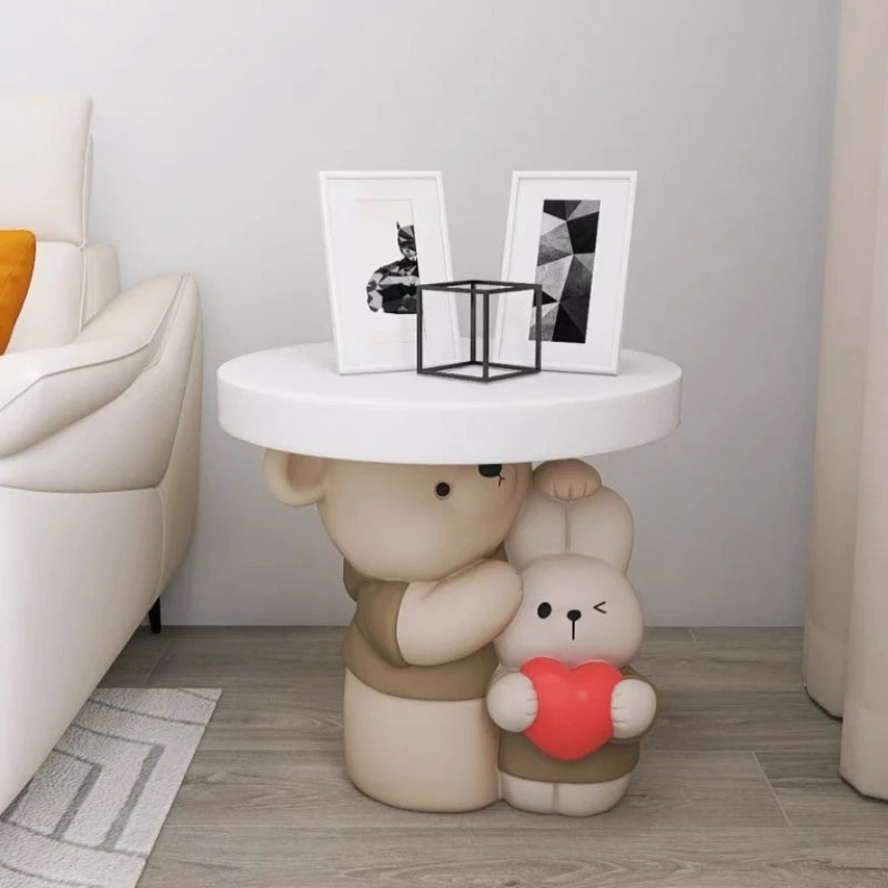 Cream-colored MC THE BLACK DIAMOND parent-child bear statue coffee table decor for home or living room.