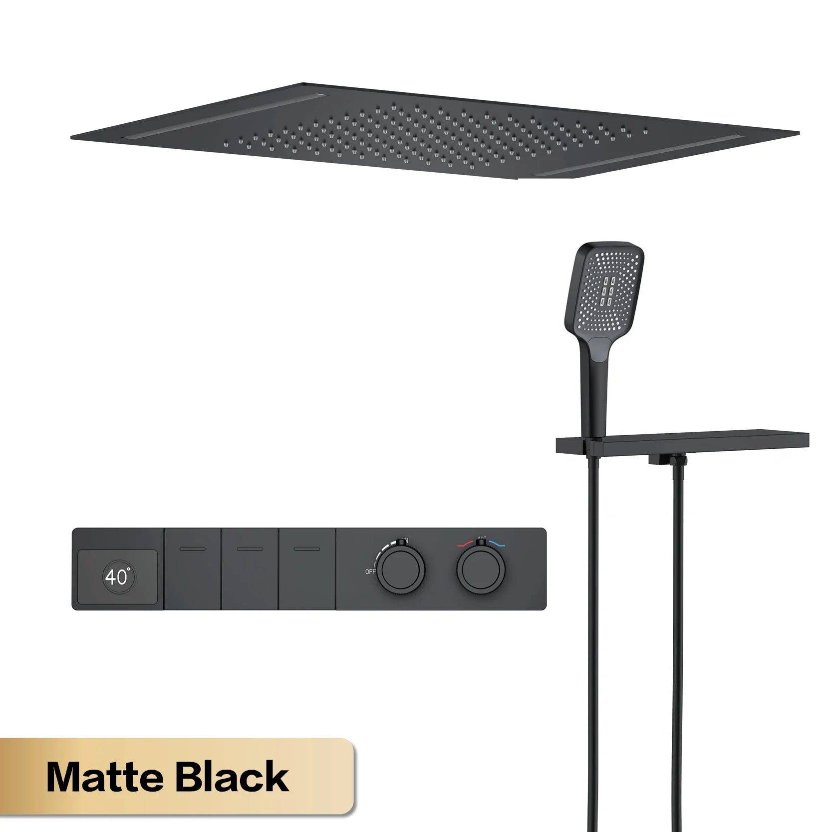 LED digital display hot and cold water bathroom shower system by MC THE BLACK DIAMOND with embedded faucet and modern design