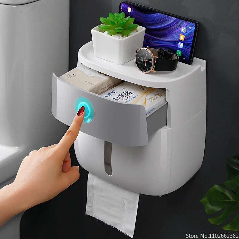 Plastic portable toilet roll paper holder with waterproof double-layer dispenser, ideal for bathroom storage by 𝕄𝕔 𝕋𝕙𝕖 𝔹𝕝𝕒𝕔𝕜 𝔻𝕚𝕒