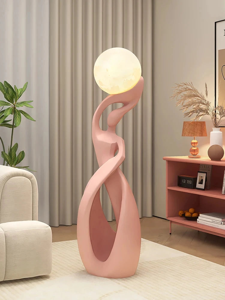 Large luminous living room sculpture by MC THE BLACK DIAMOND, featuring modern abstract design and glowing accents.
