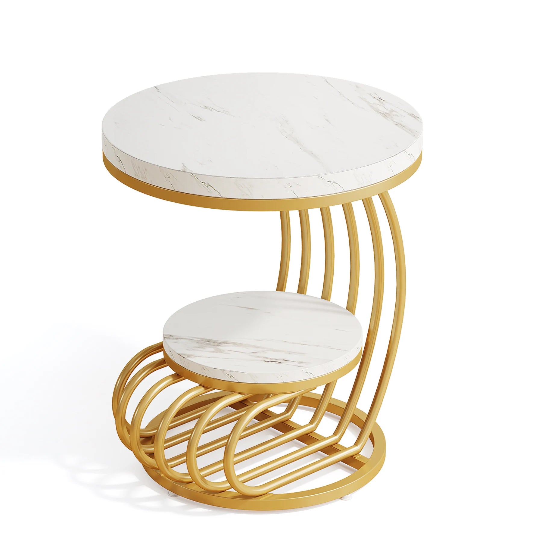 MC THE BLACK DIAMOND faux marble end table with storage shelf, modern tiered side table in stylish marble finish