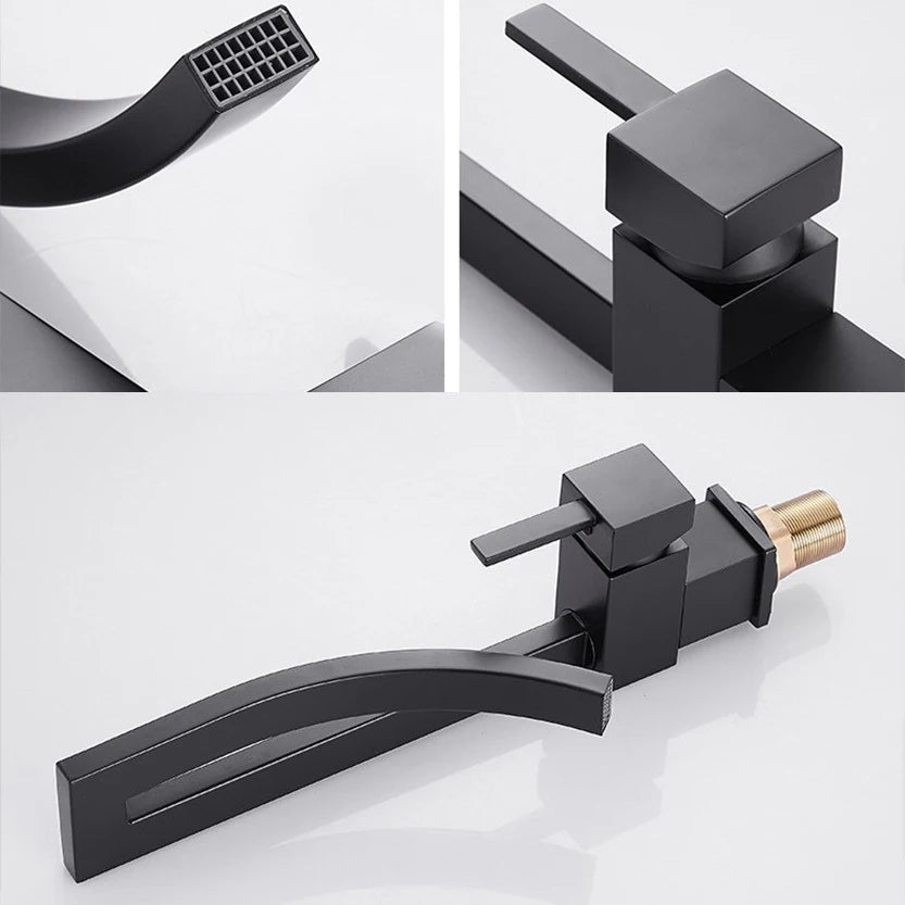 MC Elegant Brass Bathroom Square Basin Faucet installed on a modern bath sink, featuring sleek design and polished finish.