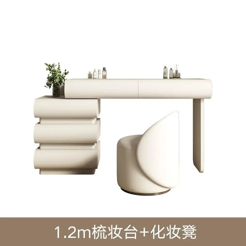 Black vanity table with mirror drawers, makeup storage organizer, dressing table, chair, and nail comoda from 𝕄𝕔 𝕋𝕙𝕖 𝔹𝕝𝕒𝕔𝕜 𝔻�