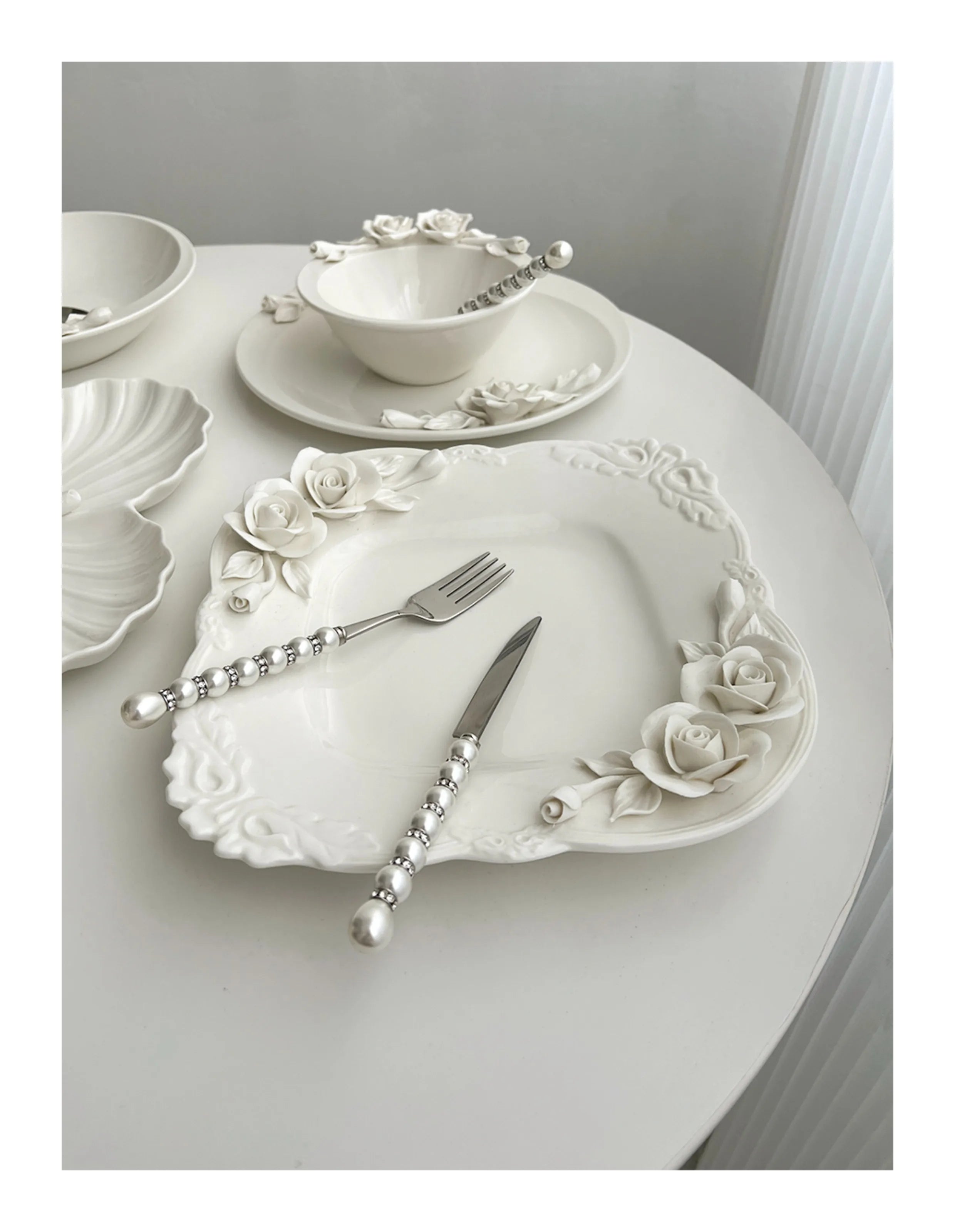 European Relief Handheld Flower Bowl, plate, cup, and tableware set by 𝕄𝕔 𝕋𝕙𝕖 𝔹𝕝𝕒𝕔𝕜 𝔻𝕚𝕒�