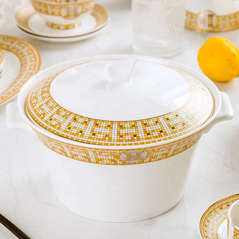 MC THE BLACK DIAMOND luxury dinnerware set featuring elegant tableware with a sophisticated design and matching plates and bowls.