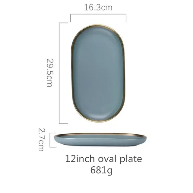 Matte ceramic dinnerware set with cereal bowls, dessert plates, and steak plates from 𝕄𝕔 𝕋𝕙𝕖 𝔹𝕝𝕒𝕔𝕜 𝔻𝕚𝕒