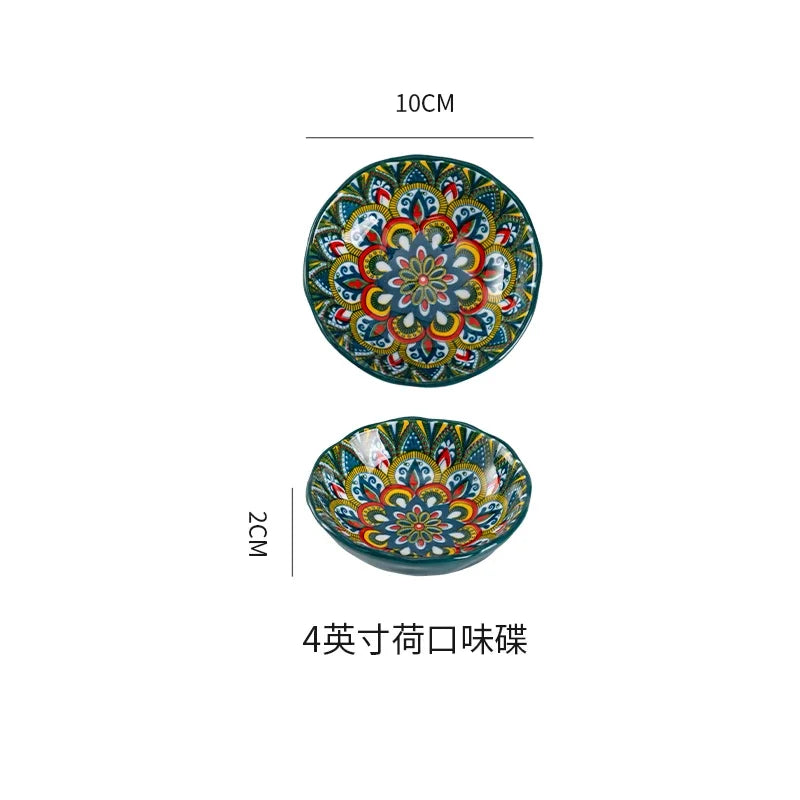 Bohemia ceramic rice bowl serving plate with intricate black and white patterns, designed by 𝕄𝕔 𝕋𝕙𝕖 𝔹𝕝𝕒𝕔𝕜 𝔻𝕚𝕒