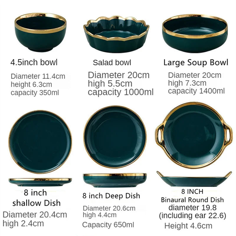 Elegant MC THE BLACK DIAMOND luxury family dinnerware set with plates, bowls, and mugs arranged on a dining table.