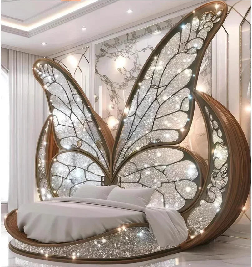 Solid wood Princess Butterfly Bed Villa platform bed by MC THE BLACK DIAMOND, featuring a whimsical butterfly design and sturdy construction.