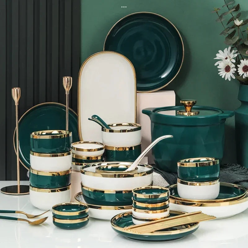 Luxury royal style dinnerware set by MC THE BLACK DIAMOND, featuring elegant plates and bowls for sophisticated dining.