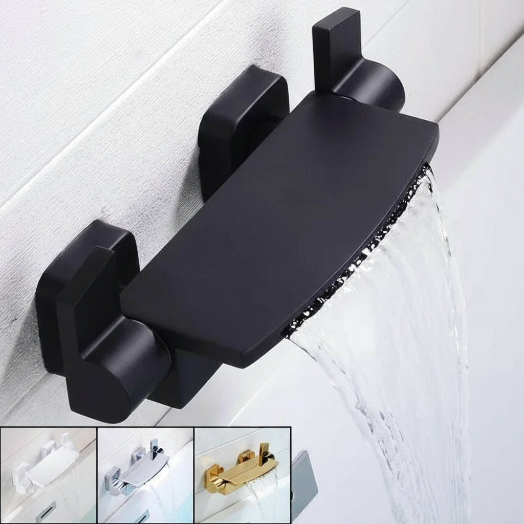 MC The Black Diamond dual control bath and shower faucet for hot and cold water with holder, suitable for bathtub and shower setups.