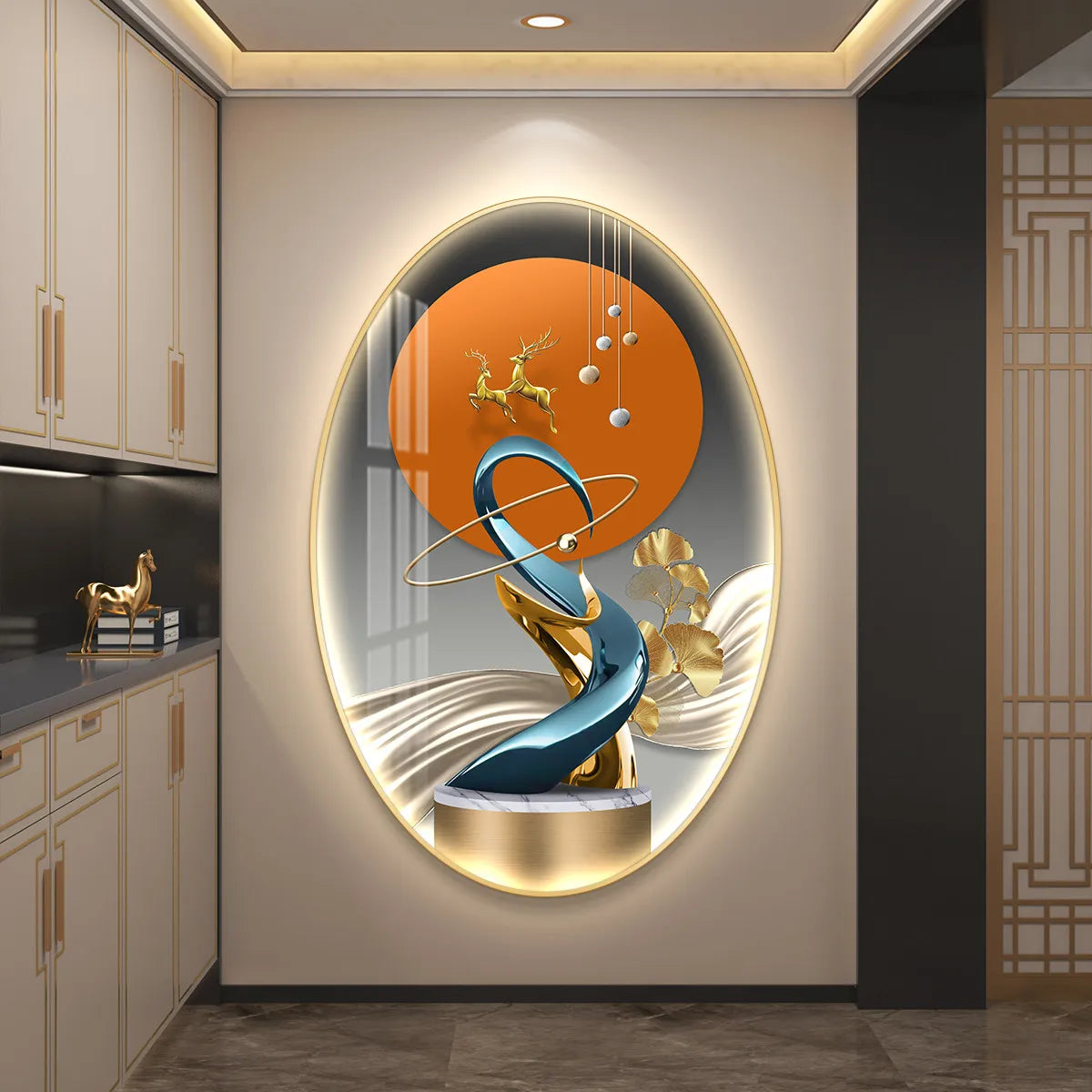Aesthetic LED wall decor painting poster by MC THE BLACK DIAMOND, luminous artwork for high-end living room or corridor decor.