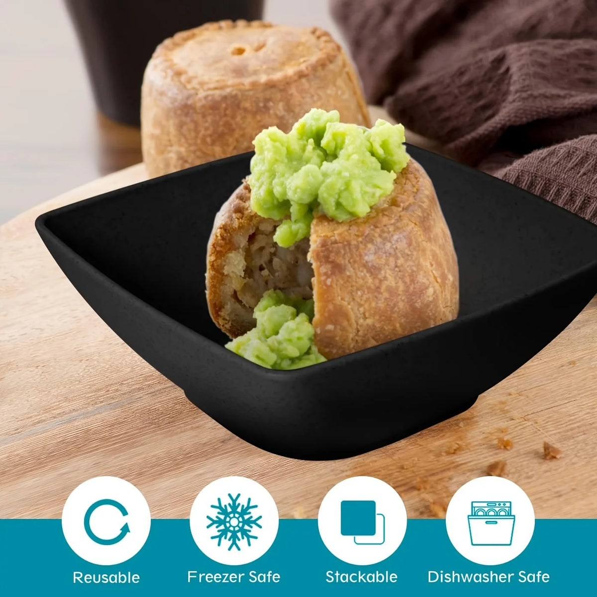 Plastic square dinnerware set from Mc The Black Diamonds, including 16 or 32 pieces for kitchen use, dishwasher safe and durable.