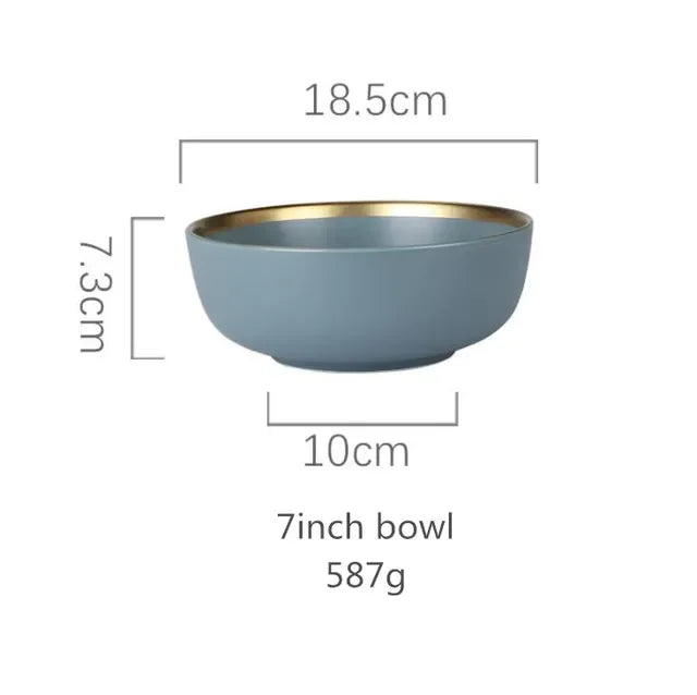 Matte ceramic dinnerware set with cereal bowls, dessert plates, and steak plates from 𝕄𝕔 𝕋𝕙𝕖 𝔹𝕝𝕒𝕔𝕜 𝔻𝕚𝕒