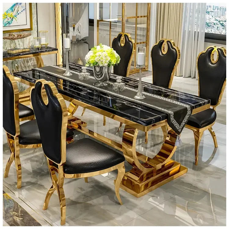Light luxury style dining table set by MC The Black Diamond featuring a sleek wooden table with matching chairs for elegant dining.