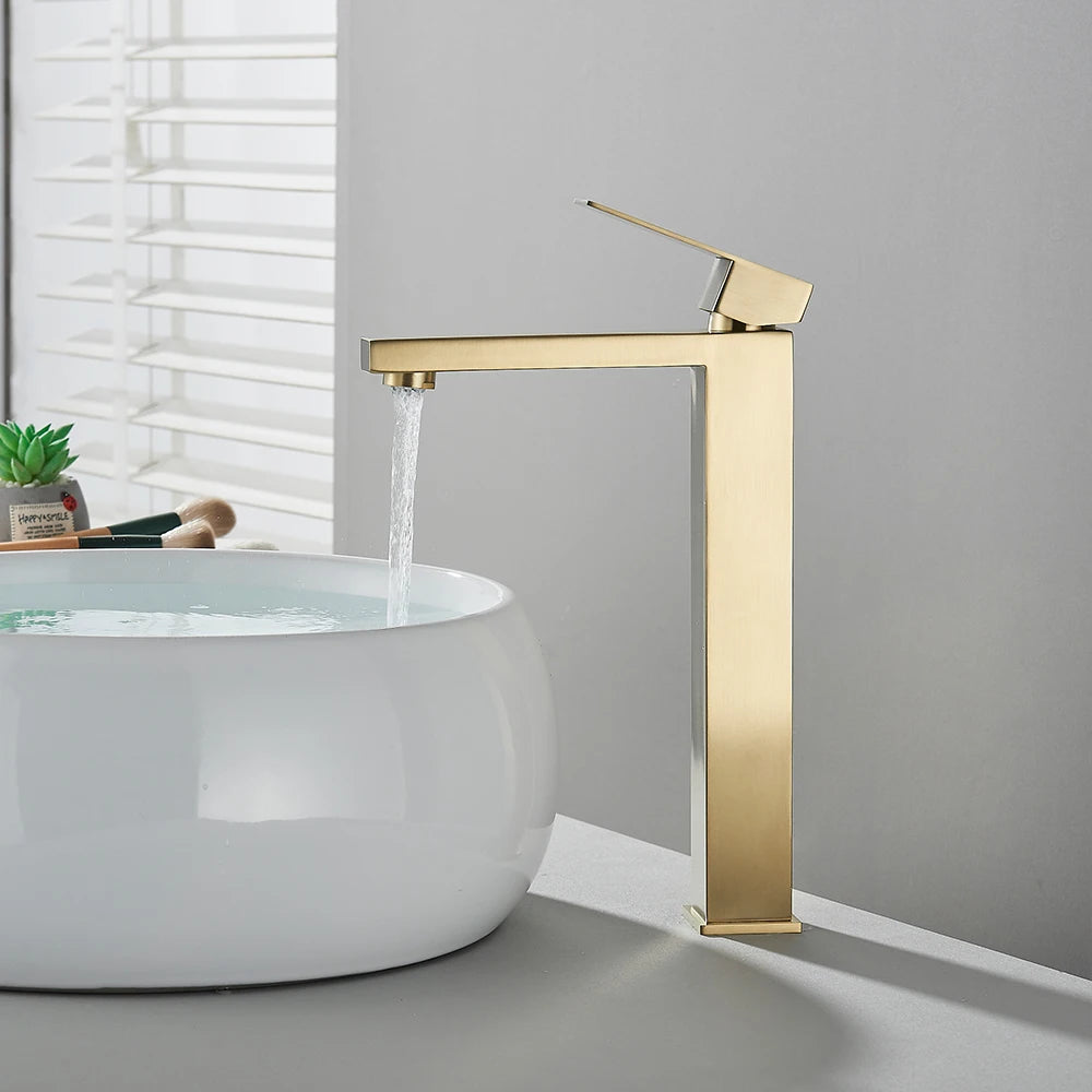 Matte black stainless steel bathroom sink faucet with hot and cold mixer, modern design by MC THE BLACK DIAMOND
