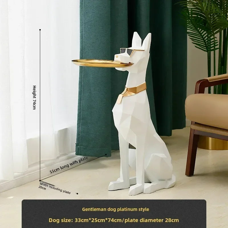 High-grade resin gentleman dog figurine by MC THE BLACK DIAMOND, decorative guardian floor ornament for home decor.