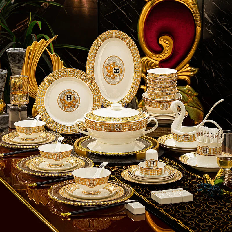 Bone China luxury dinnerware set by 𝕄𝕔 𝕋𝕙𝕖 𝔹𝕝𝕒𝕔𝕜 𝔻𝕚𝕒𝕞𝕠𝕟�