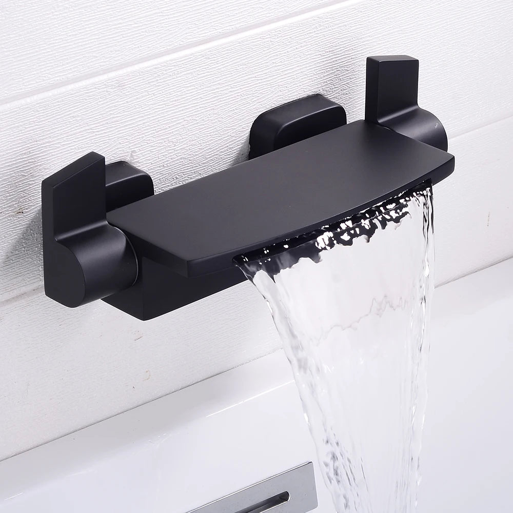 MC The Black Diamond dual control bath and shower faucet for hot and cold water with holder, suitable for bathtub and shower use.