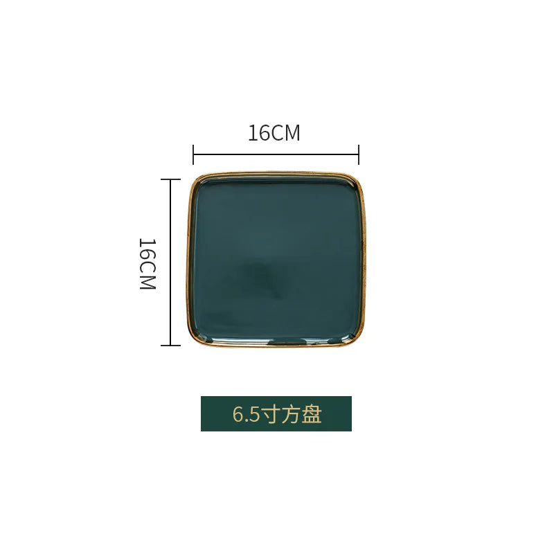 Dark green ceramic dinner plate with gold border from 𝕄𝕔 𝕋𝕙𝕖 𝔹𝕝𝕒𝕔𝕜 𝔻𝕚𝕒𝕞𝕠�