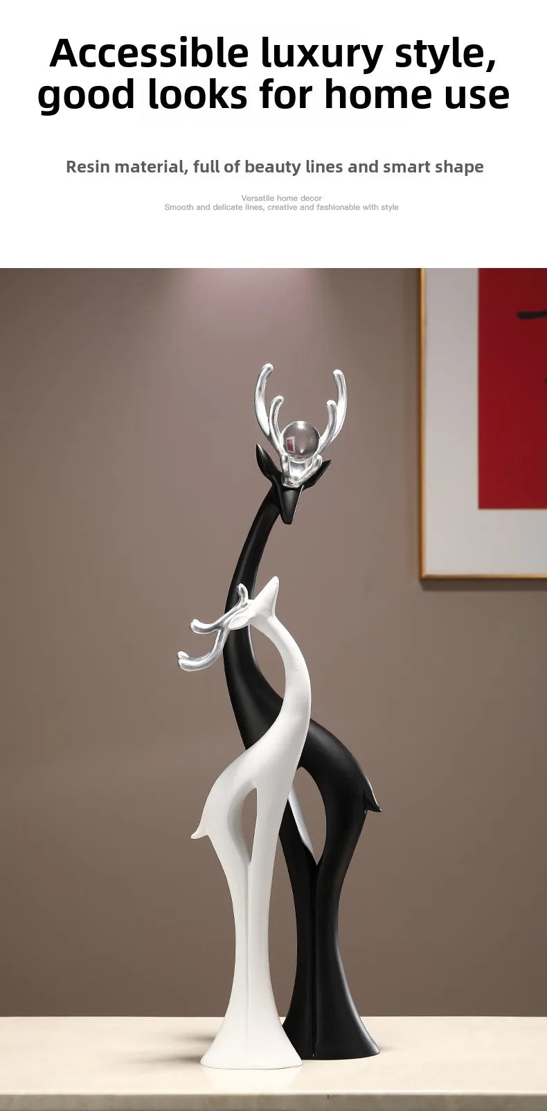 Modern MC THE BLACK DIAMOND couple deer figurine ornament for home decor, living room or wedding decoration.