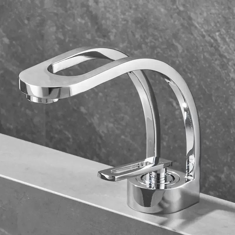 MC THE BLACK DIAMOND single-handle bathroom basin faucet installed on a modern white bath sink.