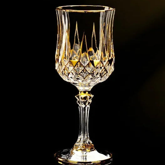 Glass gold crystal red cup from MC THE BLACK DIAMOND drinkware set, showcasing elegant design and vibrant red color.