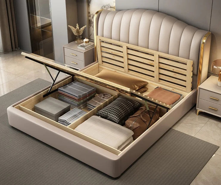 King size upholstered bed from MC THE BLACK DIAMOND, stylish home bedroom furniture with a plush fabric finish.