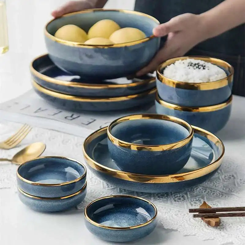 Light Luxury Dishes Steak Dessert Dinnerware Set by MC THE BLACK DIAMOND, elegant ceramic plates and bowls for dining and dessert.