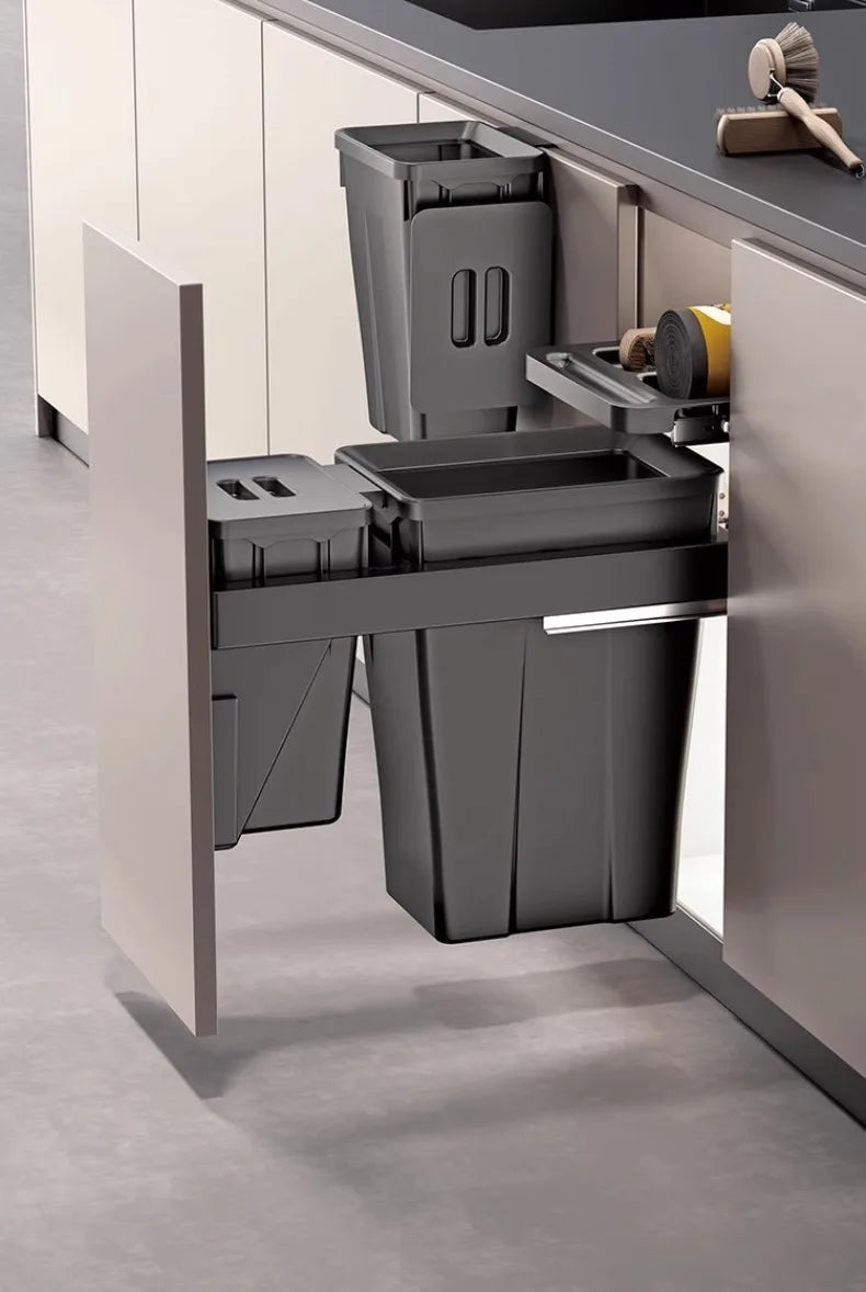 MC THE BLACK DIAMOND hidden trash can with lid, designed for kitchen food waste disposal and classified garbage collection.