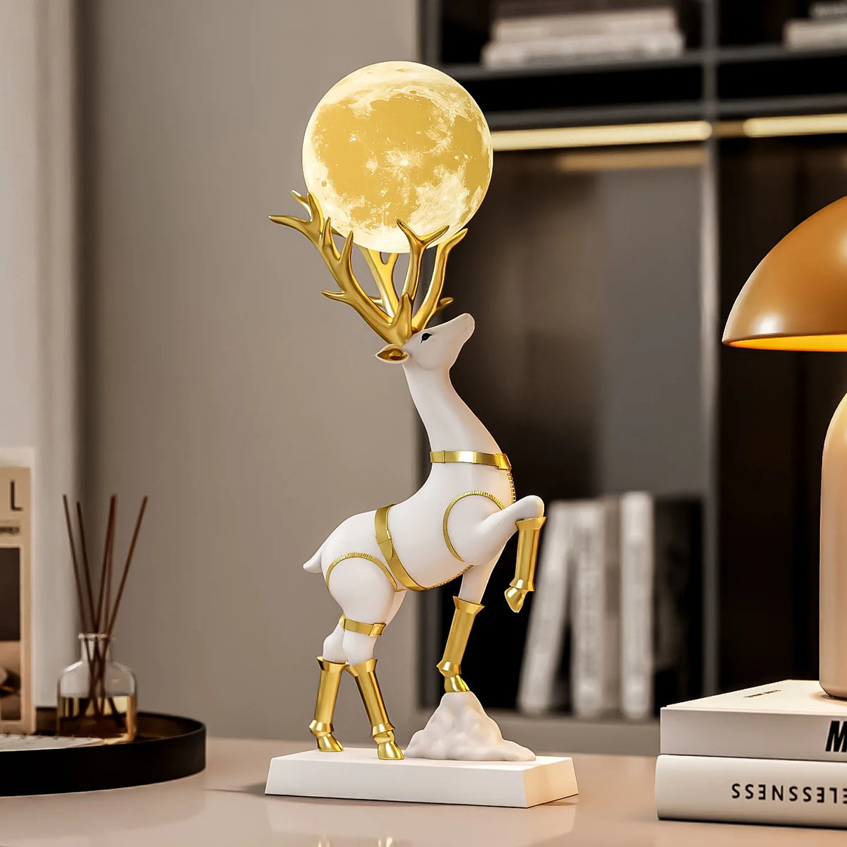 Luxury decor Lucky Deer sculpture by MC THE BLACK DIAMOND, decorative statue for living room, detailed figurine for home decor.