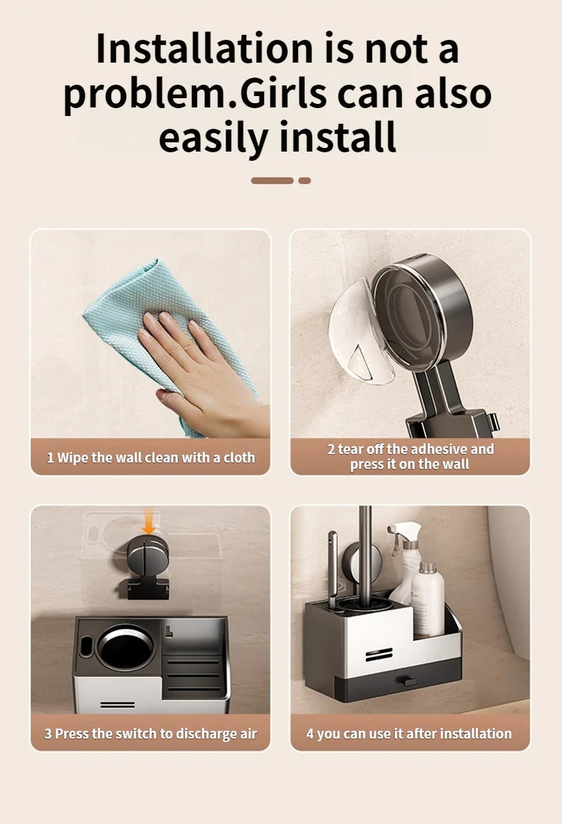 Wall-mounted bathroom brush holder from MC THE BLACK DIAMOND, sleek ceramic container with wall bracket for bathroom organization.