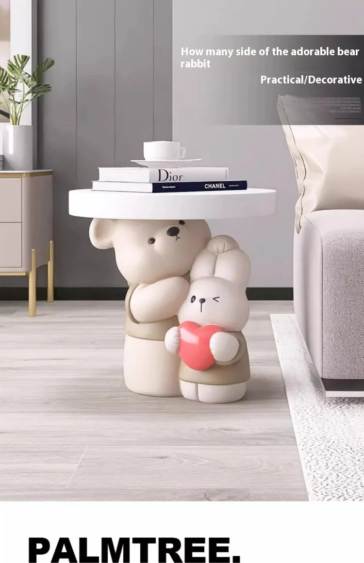 Cream style MC THE BLACK DIAMOND parent-child bear statue table, decorative coffee table with playful bear design.