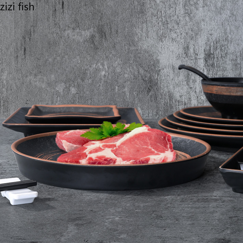 Melamine dinner plate set with sushi, salad, and dessert bowls from 𝕄𝕮 𝕋𝕙𝕖 𝔹𝕝𝕒𝕔𝕜 𝔻𝕚𝕒𝕞