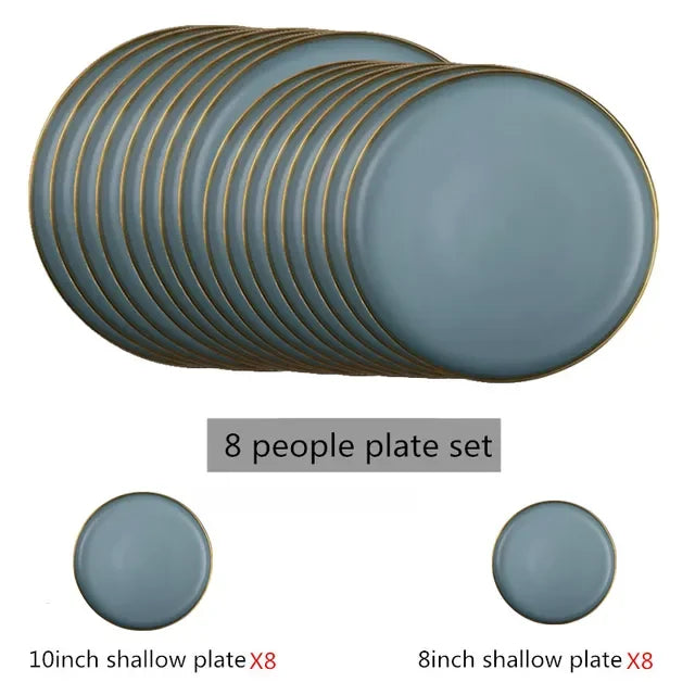 Matte ceramic dinnerware set with cereal bowls, dessert plates, and steak plates by 𝕄𝕔 𝕋𝕙𝕖 𝔹𝕝𝕒𝕔𝕜 𝔻𝕚𝕒