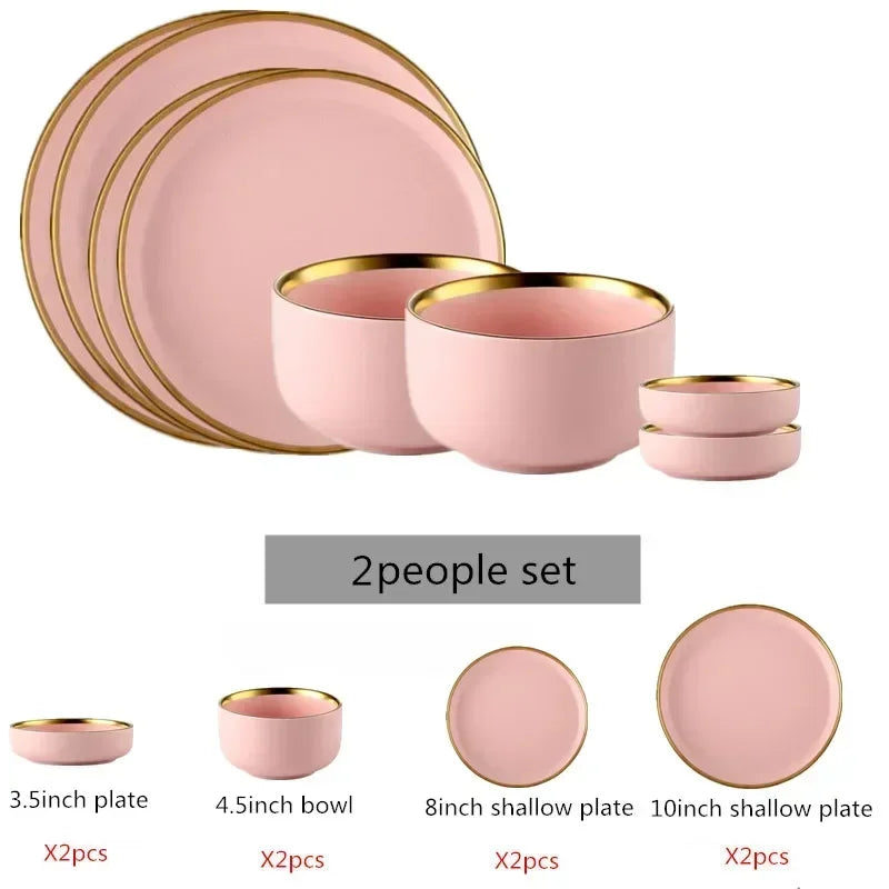 Set of MC THE BLACK DIAMOND ceramic dinnerware tableware dinner sets with plates and bowls arranged on a kitchen table