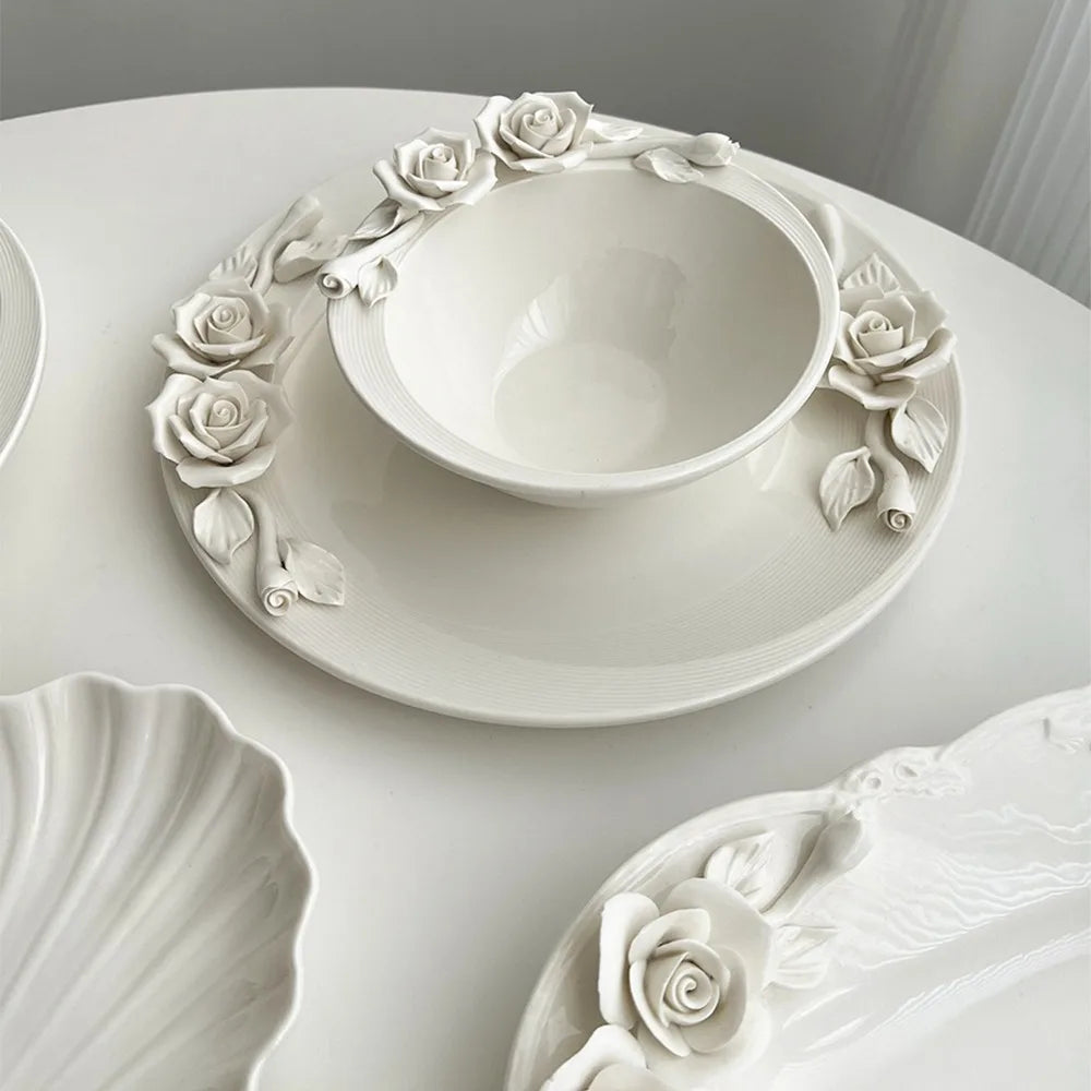 European Relief Hand Held Flower Bowl, ceramic display plate and cup set by 𝕄𝕔 𝕋𝕙𝕖 𝔹𝕝𝕒𝕔𝕜 𝔻𝕚𝕒𝕞