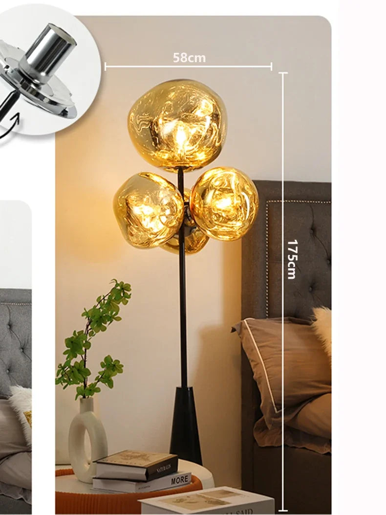 Luxury-simplified MC THE BLACK DIAMOND floor lamp with a sleek, modern design and tall standing structure in a contemporary living space.