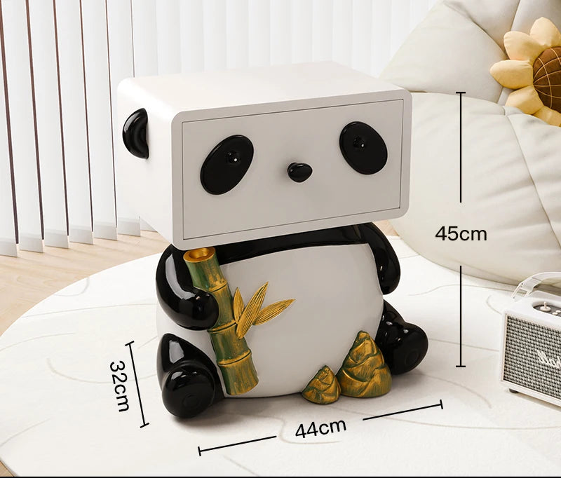 Cute panda-themed bedside table by MC THE BLACK DIAMOND, featuring creative storage and a charming floor ornament design.